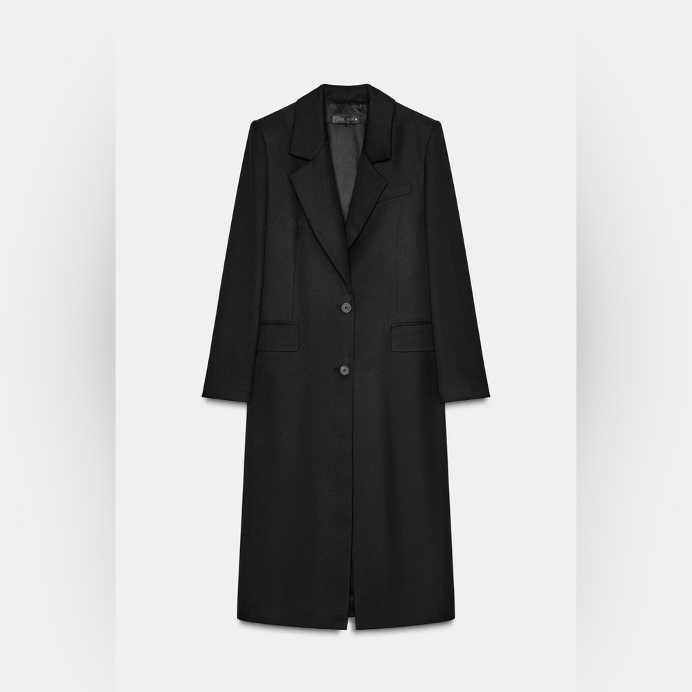 Zara Womens Black Long Classic Casual Tailored Coat